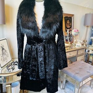 Ivanka Trump Black Velvet Coat with Detachable Faux Fur Collar XL